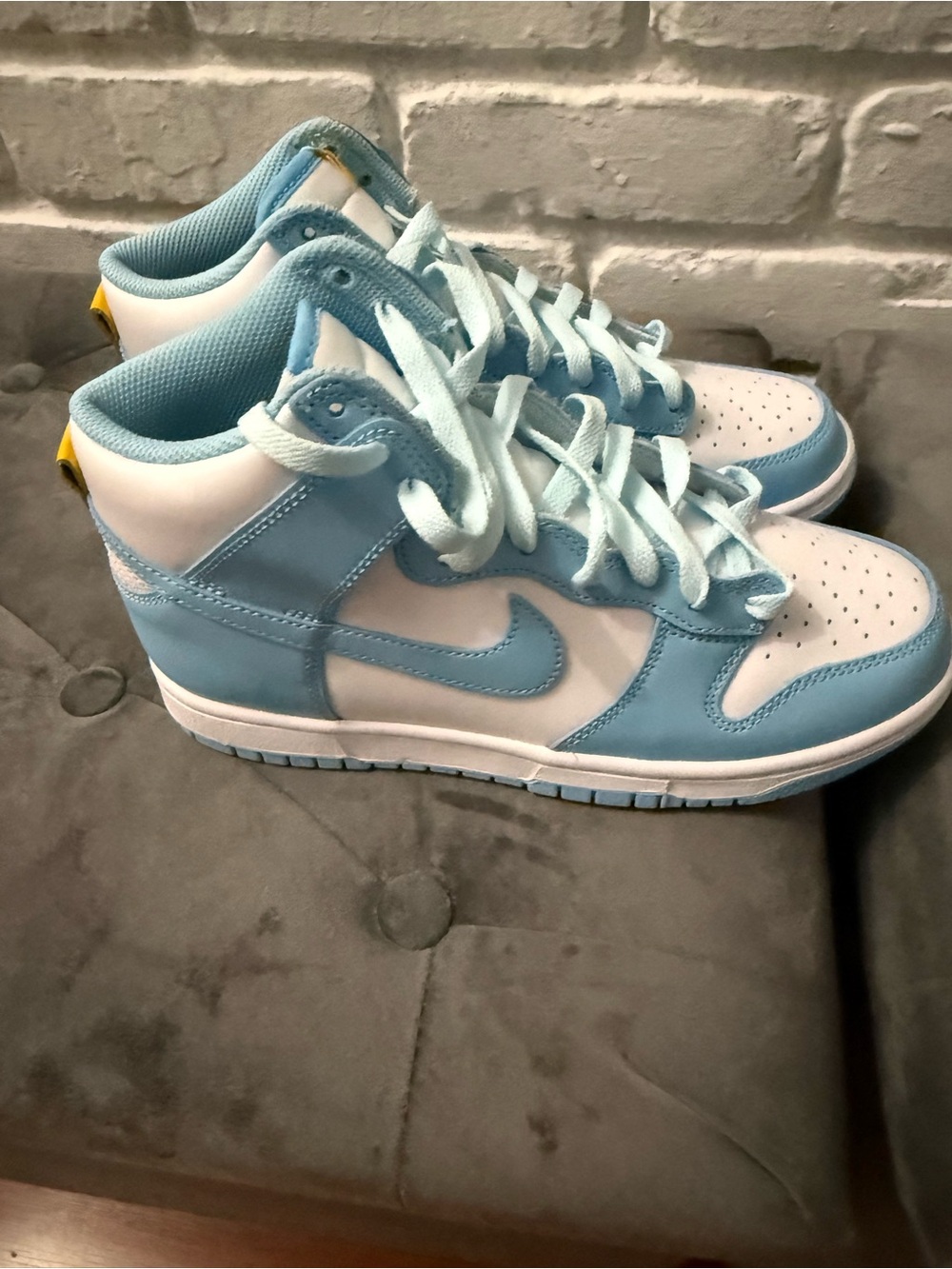 Nike Kids Light Blue and White High-Top Sneakers FITS a WOMEN 9